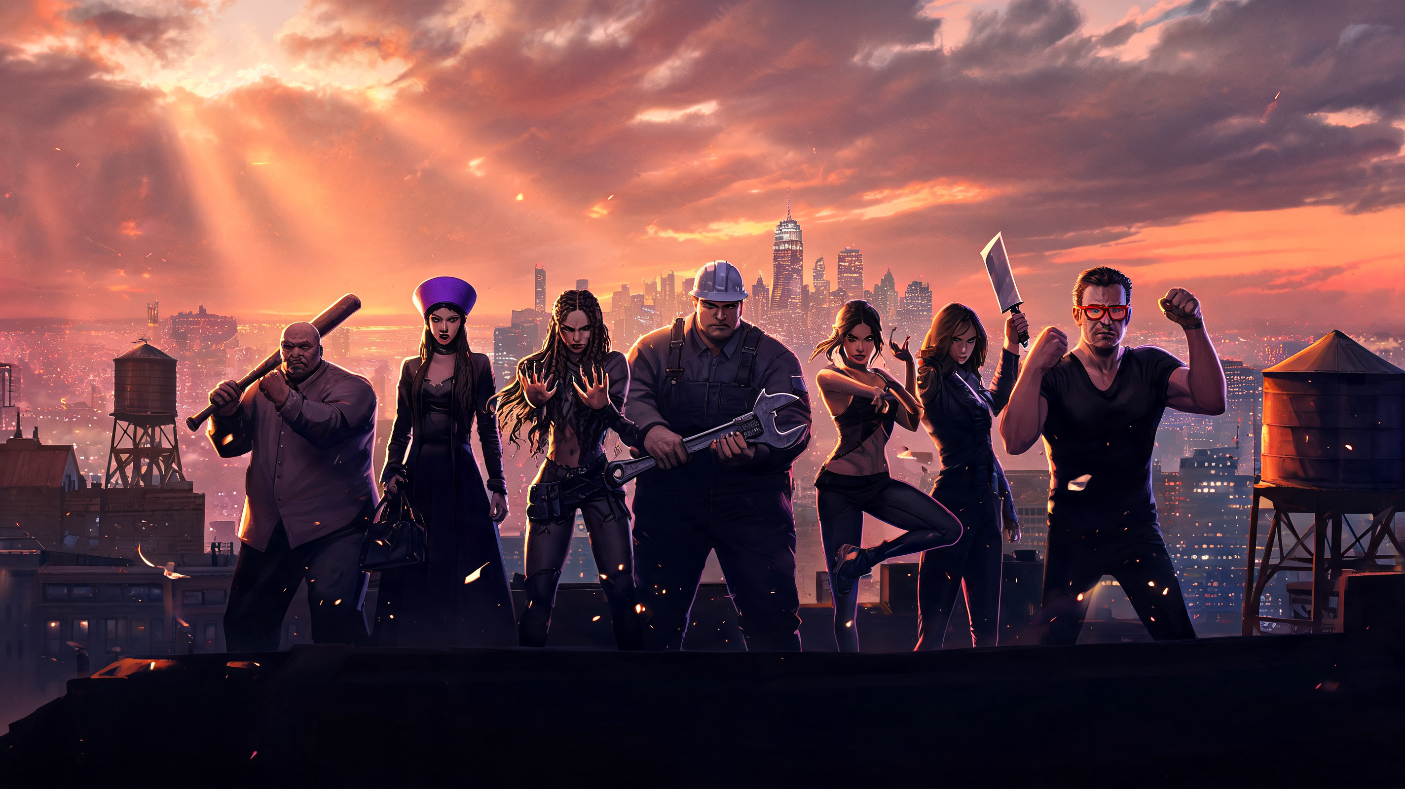 Concrete Clash fighters facing off over a New York cityscape