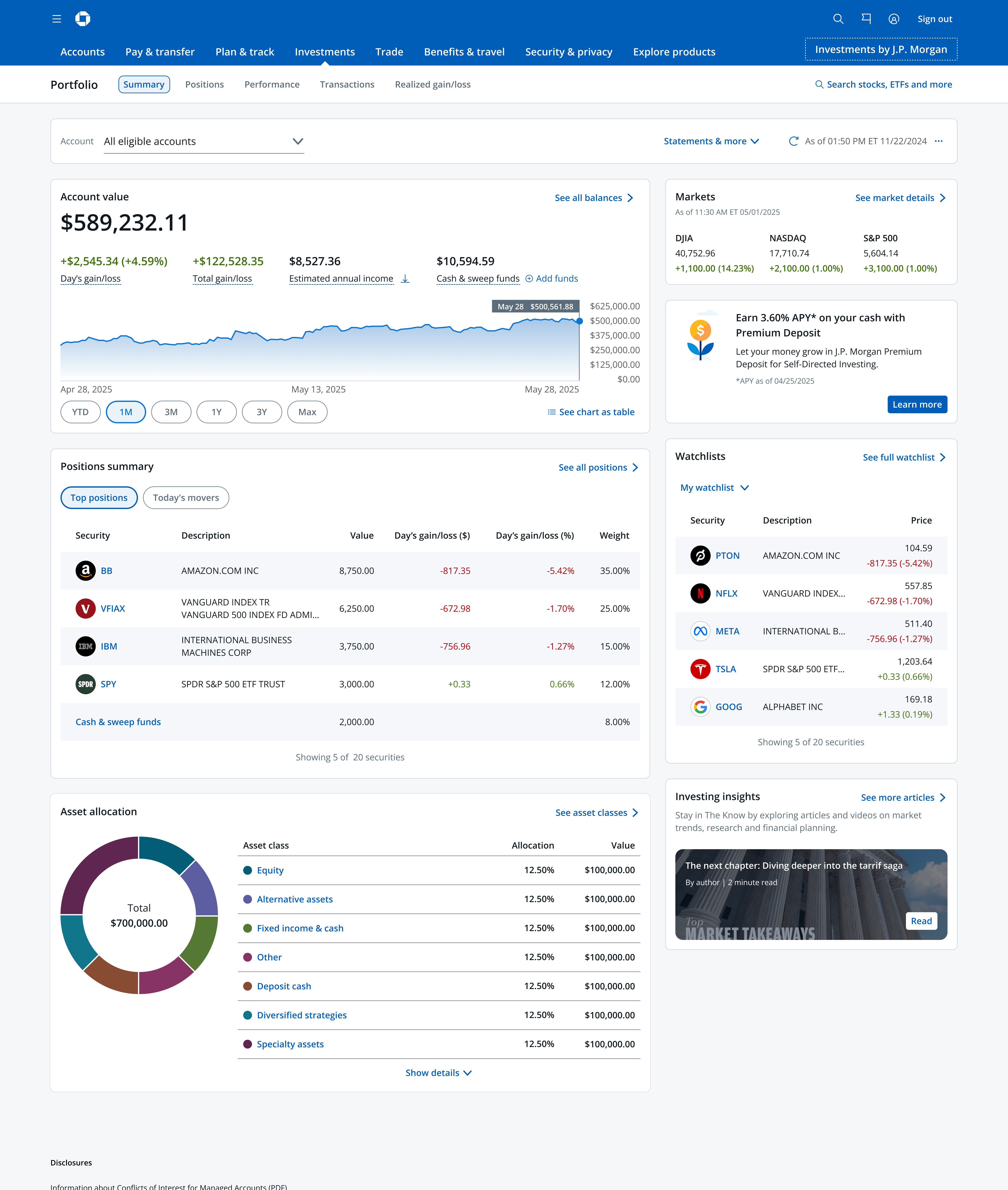 Desktop investment dashboard