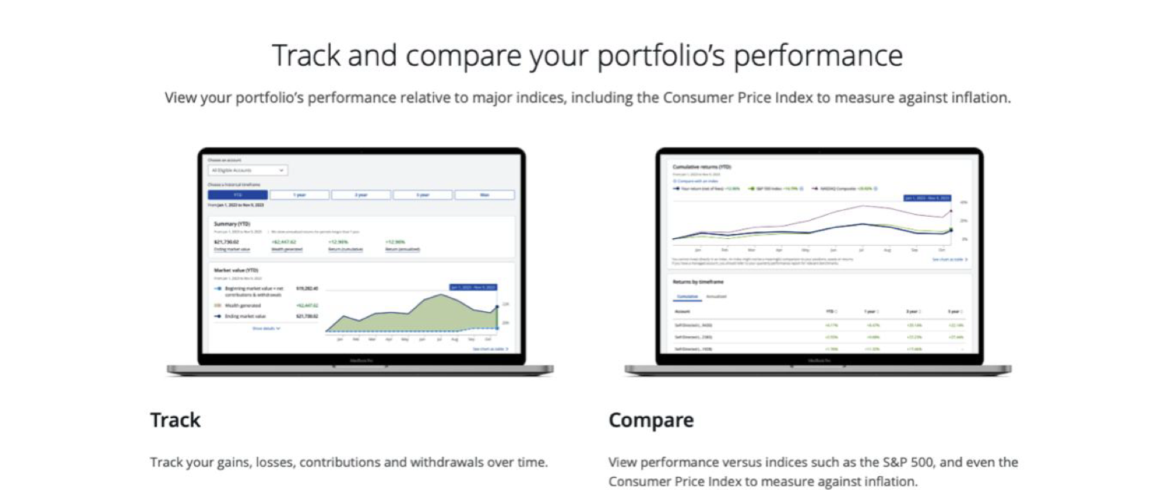 Launched Chase page: track and compare your portfolio's performance, with Track and Compare feature highlights