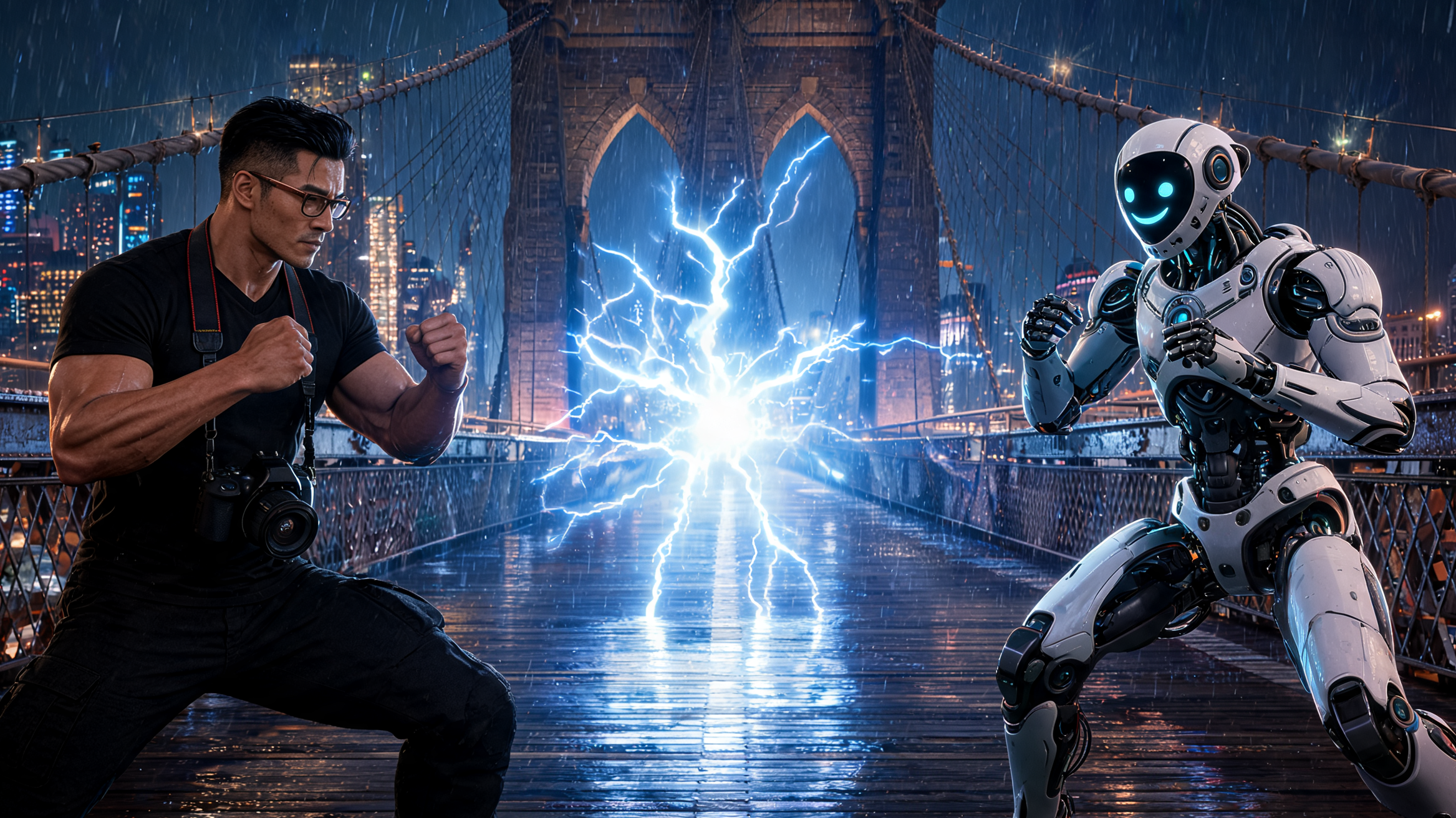NYC Crashout fighters facing off on the Brooklyn Bridge in the rain