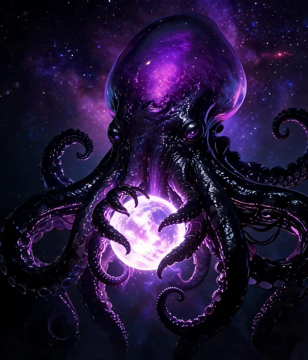 OCTO key art: the glass octopus holding the plasma orb